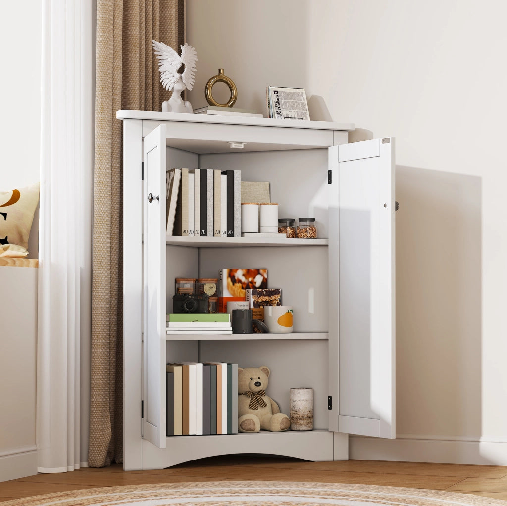 Armadietto angolare freestanding con 2 ante e 3 livelli 61;5x80 cm in MDF bianco