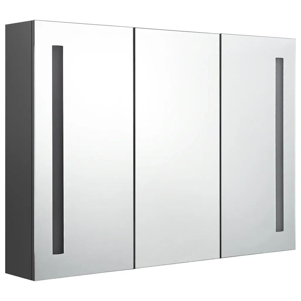 Armadietto Bagno | Armadio da bagno con Specchio e LED 89x14x62 cm Grigio