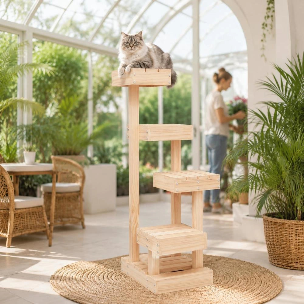 Cat Tree 45.5x49x103 Cm Solid Pine Wood