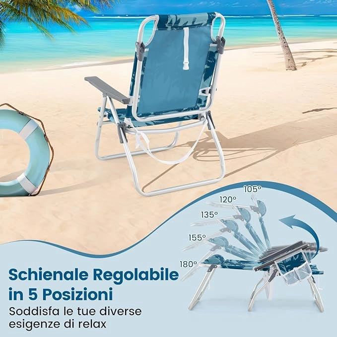 Set di Sedie e Tavolino da Giardino, Tavolo Laterale e Sedie Pieghevole con Schienale Regolabile a 5 Angolazioni, Struttura in Alluminio e Portabicchieri,Set di Mobili per Picnic (Blu)