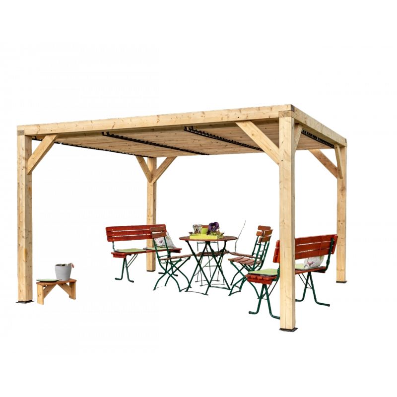 Pergola da giardino in legno lamellare 340x312 cm – gazebo con tetto a ventelle orientabili – pali 120x120 mm – VT3431T Foresta