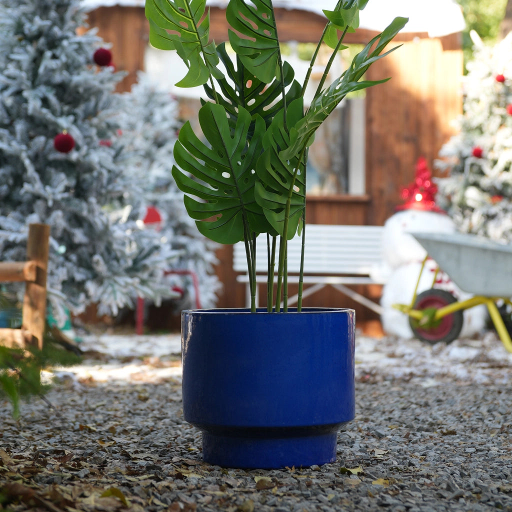 Fioriera in ceramica con foro di drenaggio finitura lucida blu verde anticato per interno ed esterno 49 × 49 × 45,5 cm
