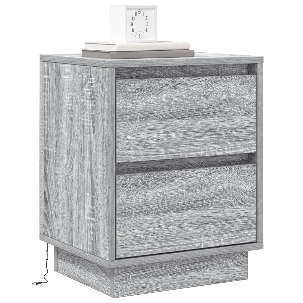 Comodini con luci LED 2 pcs Grigio Sonoma 39x34.5x50 cm