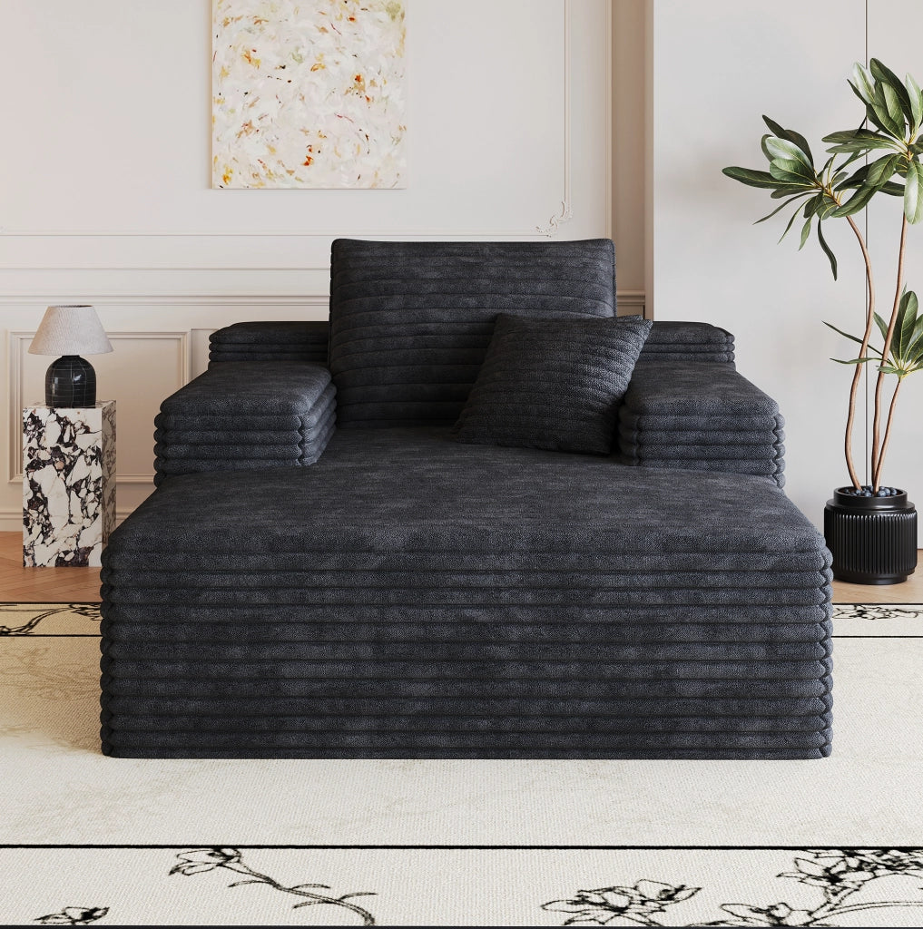 Divano chaise longue in velluto a coste nero
