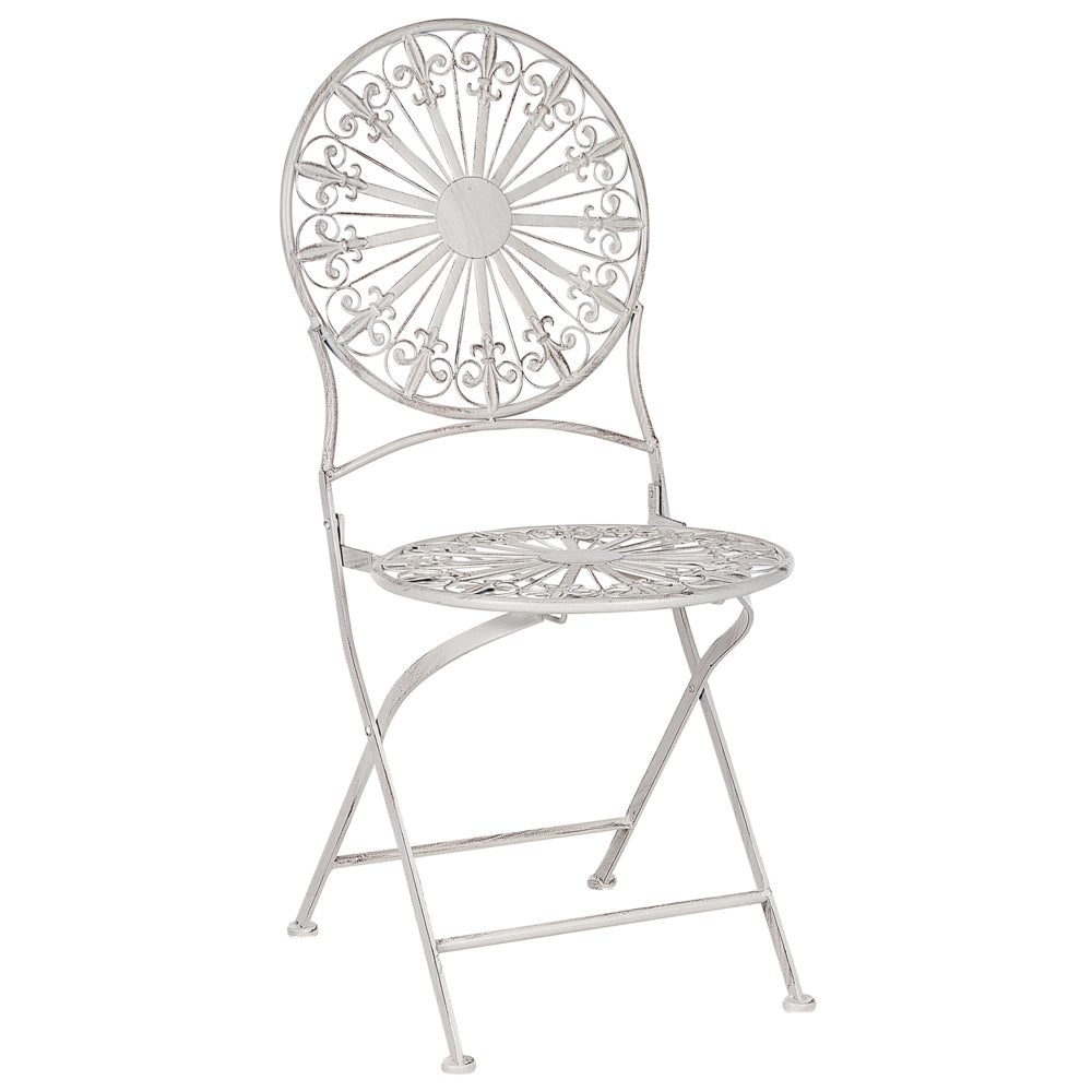 Set di 2 sedie da giardino Bistrot in ferro bianco pieghevole per esterni Effetto affilato Resistenza alla ruggine UV Stile retrò francese