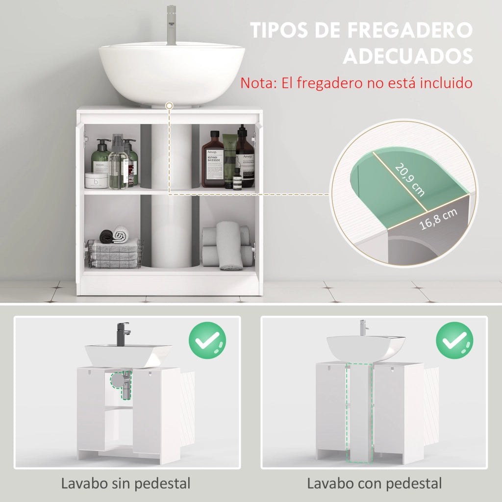 Mobile Bagno Sottolavabo con 2 Ante e Ripiano Regolabile ¨C Minimal ¨C Bianco 60x30x59,8 cm