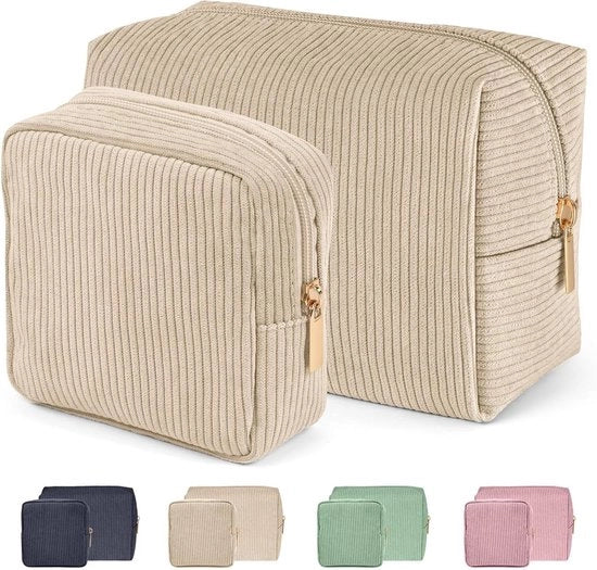 Prodotti di trucco in miniatura per borse da mano in corduroy con chiusura metallica - 2 pezzi - beige