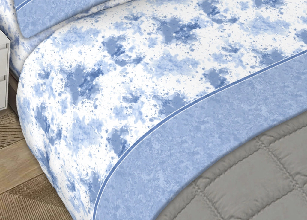 Completo Lenzuola 100% Cotone Made Italy Disegno Stain C.N - Singolo - Azzurro