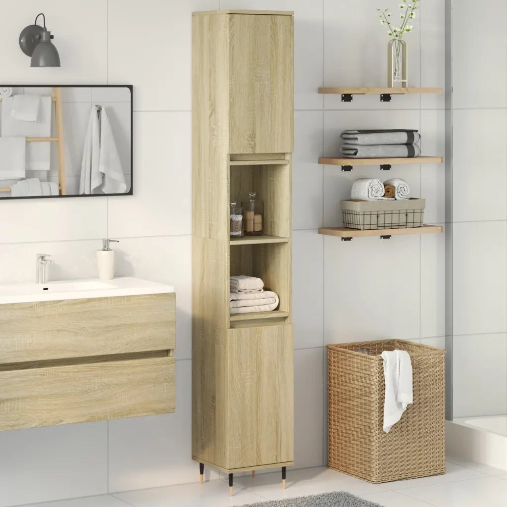 Armadietto da Bagno | Armadio da bagno Rovere Sonoma 30x30x190cm Legno Multistrato