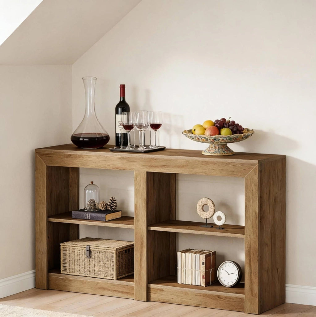 Tavolo consolle 3 ripiani aperti in MDF marrone 150 x 35 x 85 cm