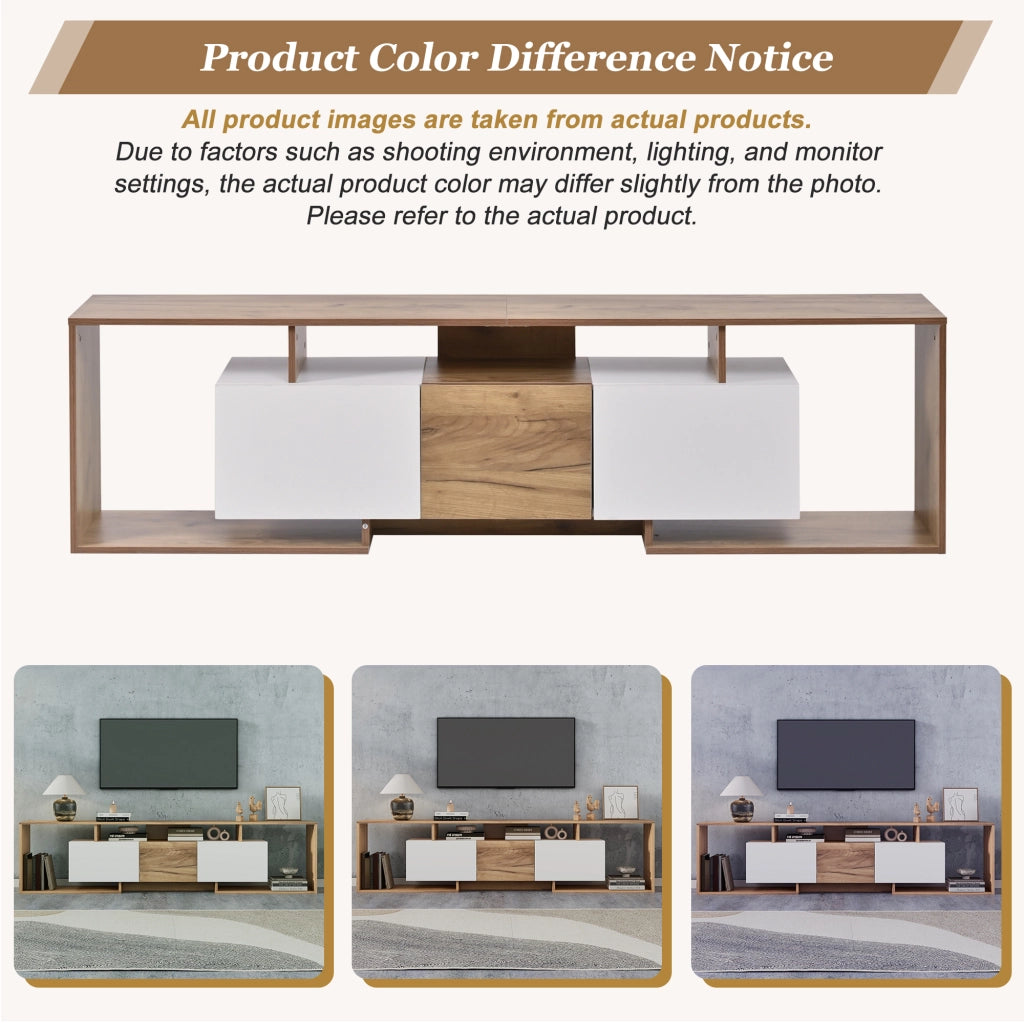 Mobile porta TV con 2 ante a ribalta, 1 anta e 3 vani aperti, per soggiorno, bianco e naturale 180 × 30 × 49 cm