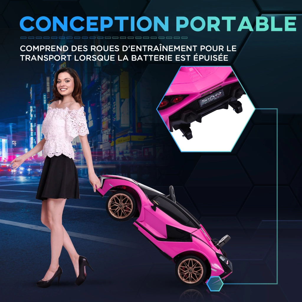 Auto elettrica Lamborghini Sian per Bambini ¨C zephmum ¨C 12V 5Km/h con Telecomando Rosa