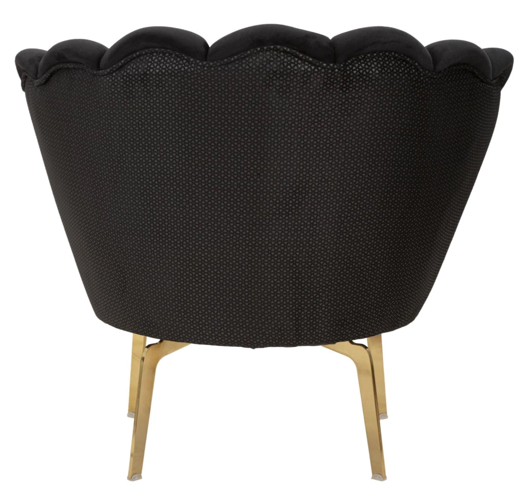 Poltrona elegante, tessuto imbottito nero, gambe metallo dorate 83x76x78cm Vienna Plus