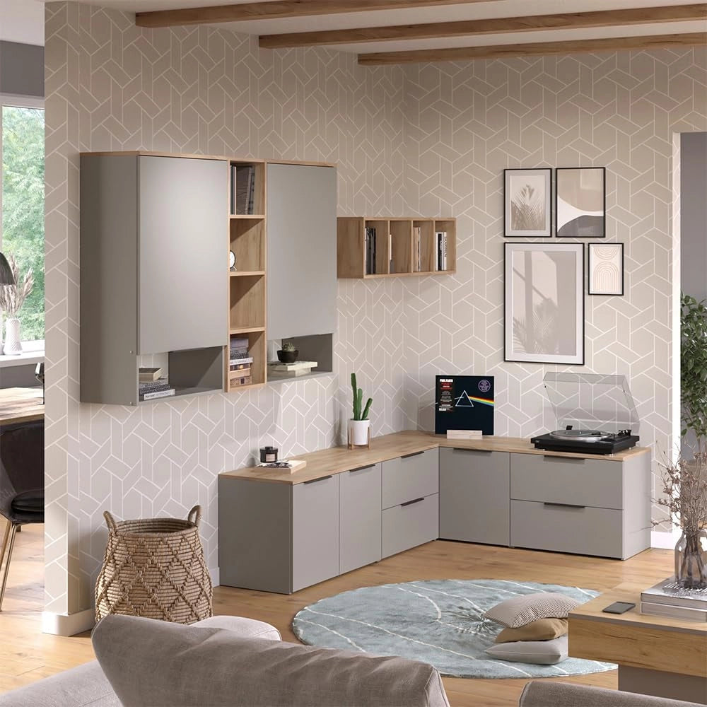 Libreria da parete Wido, Grigio, 60 x 100 cm con porta