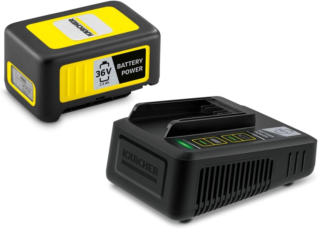 Kärcher Starter kit 18/50 18 V, batteria agli ioni di litio da 18 V/5 Ah con caricabatterie, tempo di ricarica: 100% in meno di 2.5 ore, per tutti i dispositivi della piattaforma 18 V Battery Power