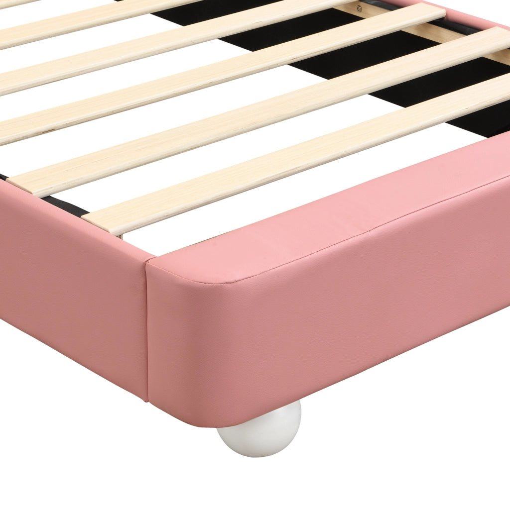 Letto imbottito per bambini 90x200 cm con testiera coniglio e LED rosa e bianco