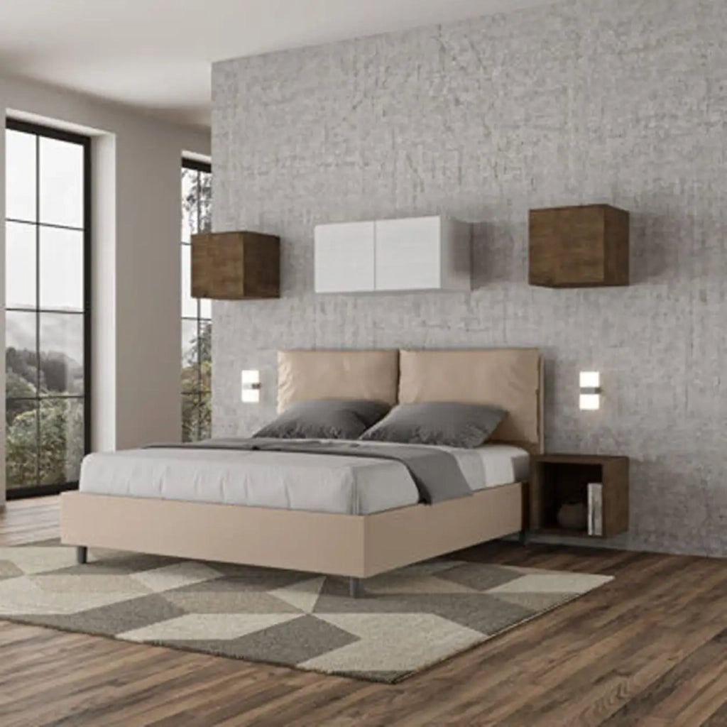 Letto matrimoniale senza rete imbottito 160x210 similpelle tortora Antea
