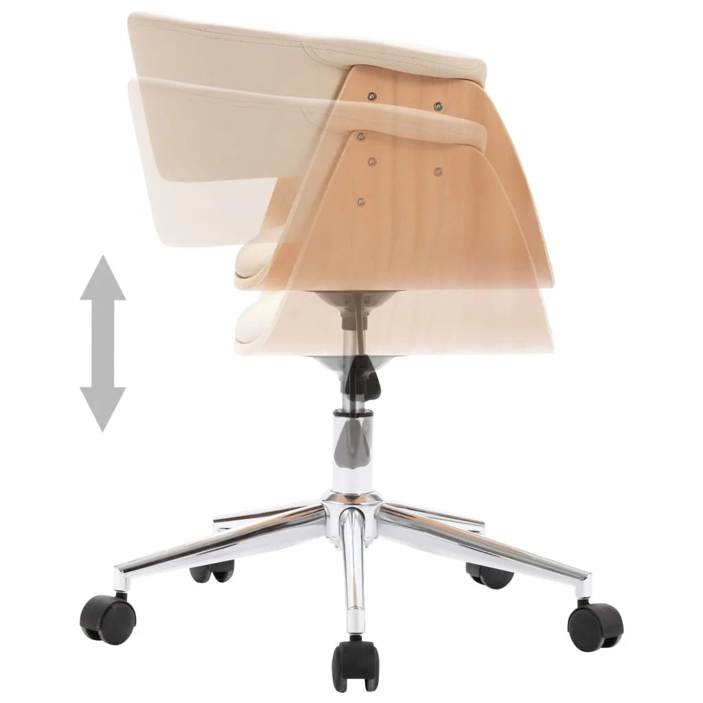 Sedia girevole da ufficio/studio in legno curvato e similpelle color crema 02_0024094