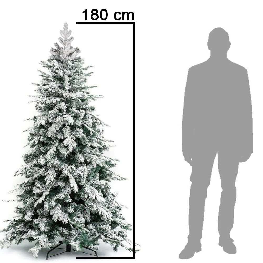 Albero di Natale Innevato 180 cm Folto Realistico 706 Punte PE PVC Base Metallo