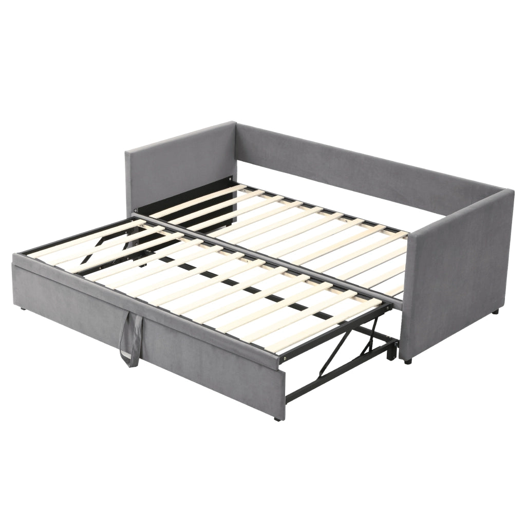 Letto divano estraibile 90 × 200 cm et 180 × 200 cm con rete, 2 posti, senza materasso, grigio