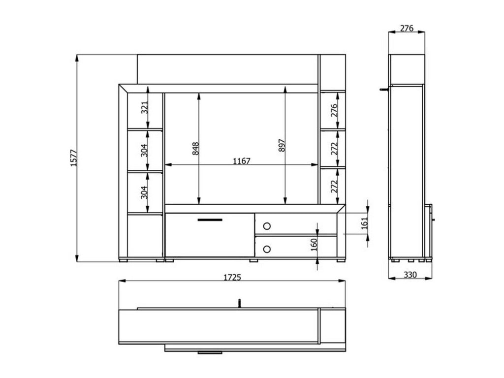 Mobile Soggiorno Bubbiano, Parete Attrezzata 9 Ripiani, 172.5x33x157.5h cm Marrone Rovere Nodi