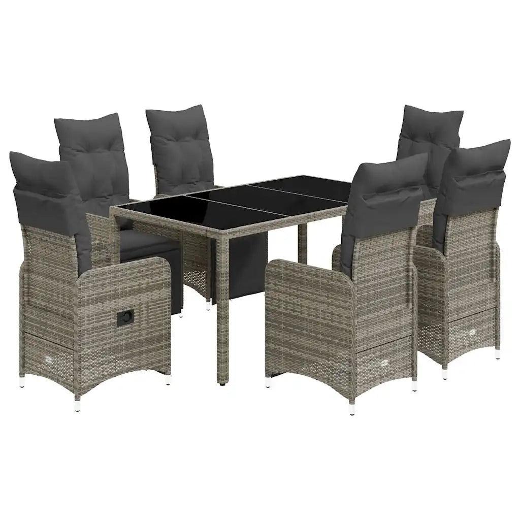 vidaXL Set Bistrò da Giardino 7 pz con Cuscini in Polyrattan Grigio
