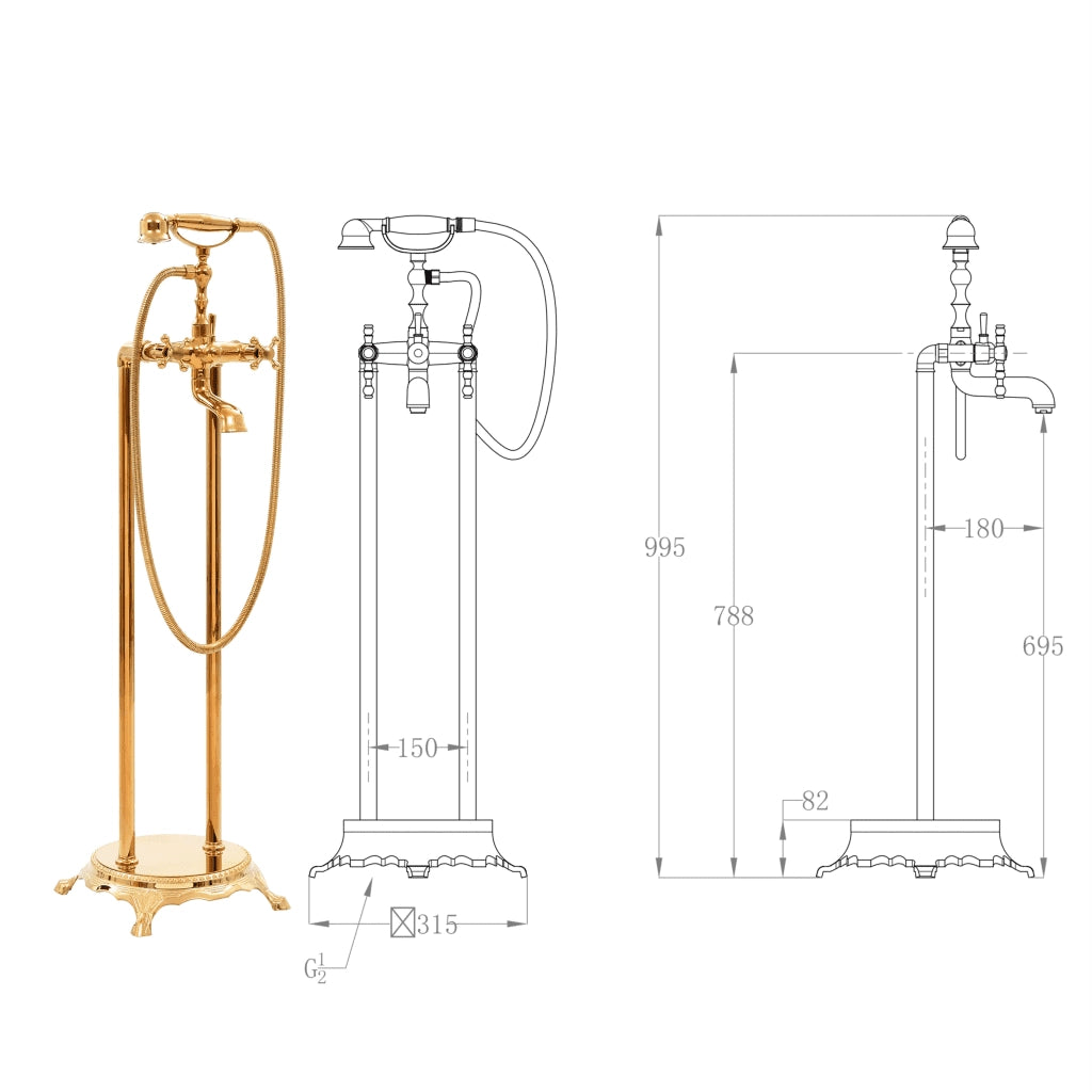 Rubinetteria a Colonna per Vasca Bagno Acciaio Inox 99,5cm Oro CFW2553342