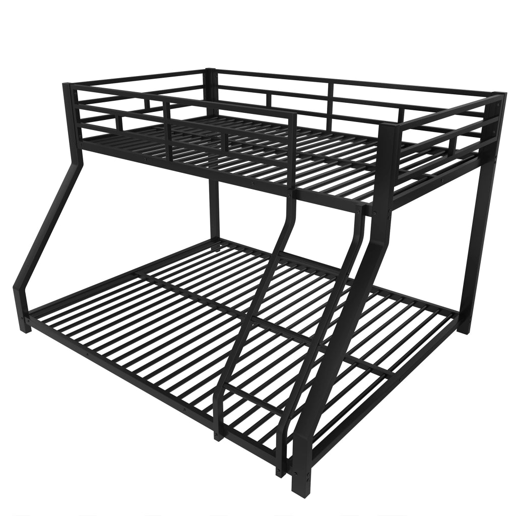 Letto a castello in metallo con scala e sponde 90x200 / 140x200 cm nero
