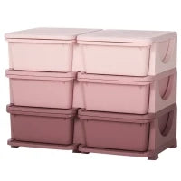Cassettiera 6 Cassetti per Bambini 3-6 Anni con Bordi Arrotondati, in PP Rosa, 75x37x56.5 cm