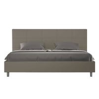 Letto Matrimoniale King Size 200x210 cm con Rete e Contenitore Imbottito in Similpelle Mika Cappuccino
