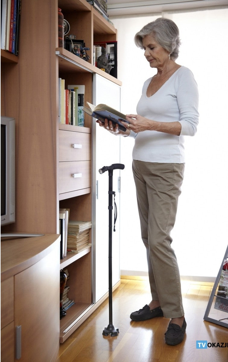 Bastone Telescopico per Anziani con Luce Led 85-97 cm Nero