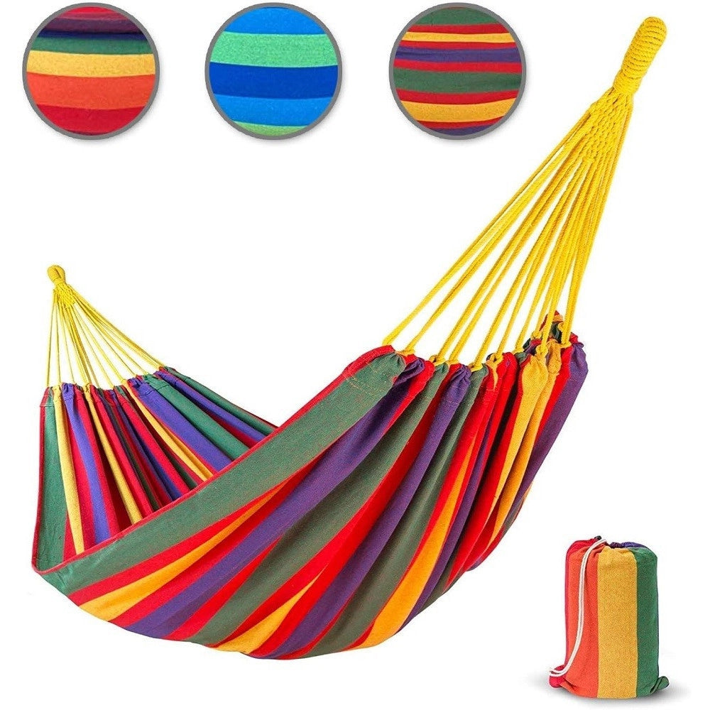 Trade Shop - Amaca Doppia Da Campeggio Matrimoniale Fino 200kg Anti Strappo A Righe 250x160cm -