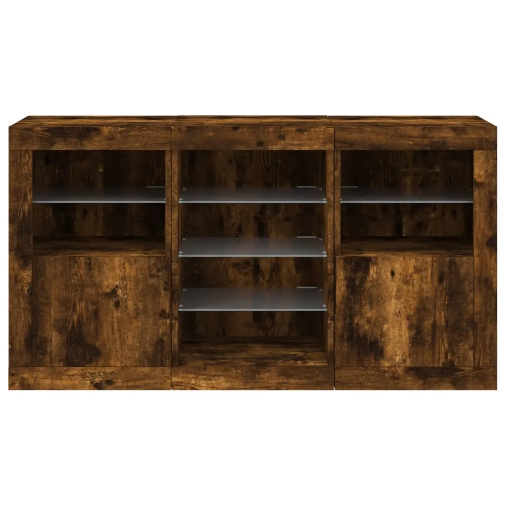 Credenza con Luci LED-Buffet-Armadio da cucina Rovere Fumo 123x37x67 cm 331991