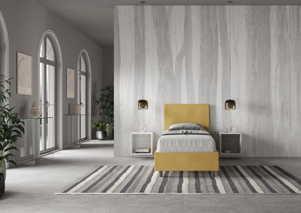 BS COM Letto singolo contenitore imbottito 90x210 microfibra ocra