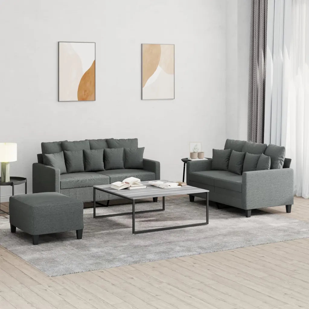 Set di Divani 3 pz con Cuscini Grigio Scuro in Tessutocod mxl 104291