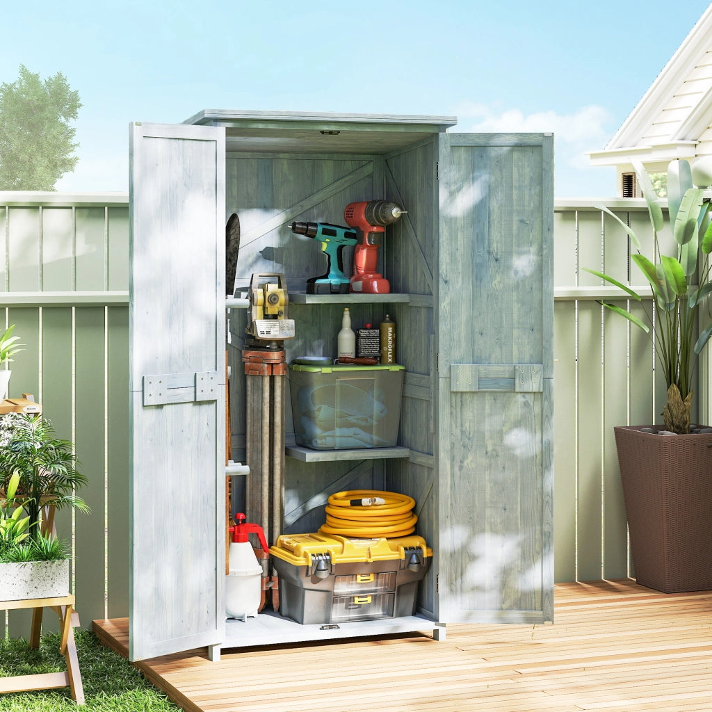 Armadio da Esterno 85x54x170 cm Capanno per Attrezzi con 2 Scaffali in Legno di Abete Grigio