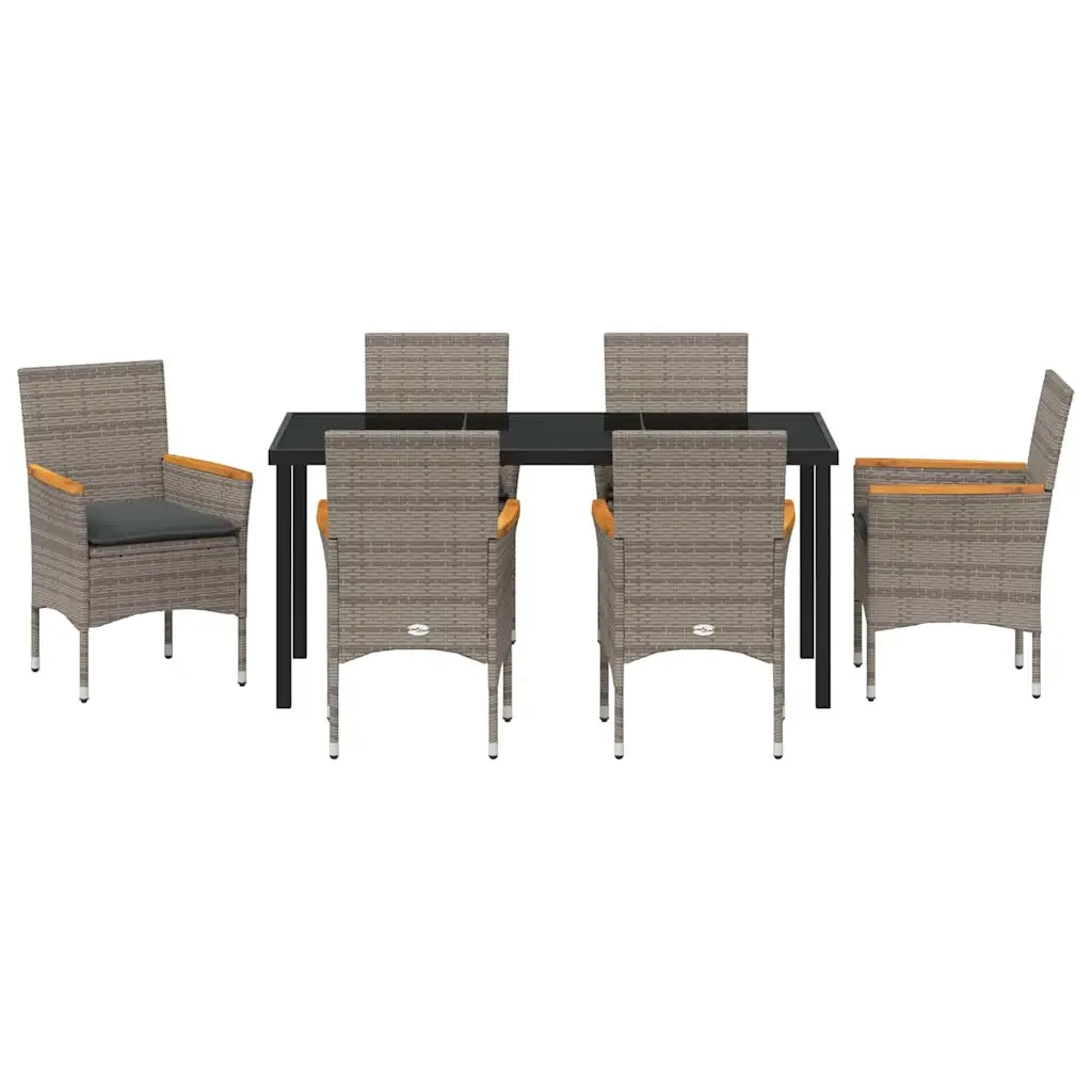 Set da Pranzo per Giardino con cuscino 7 pcs Grigio polyrattan