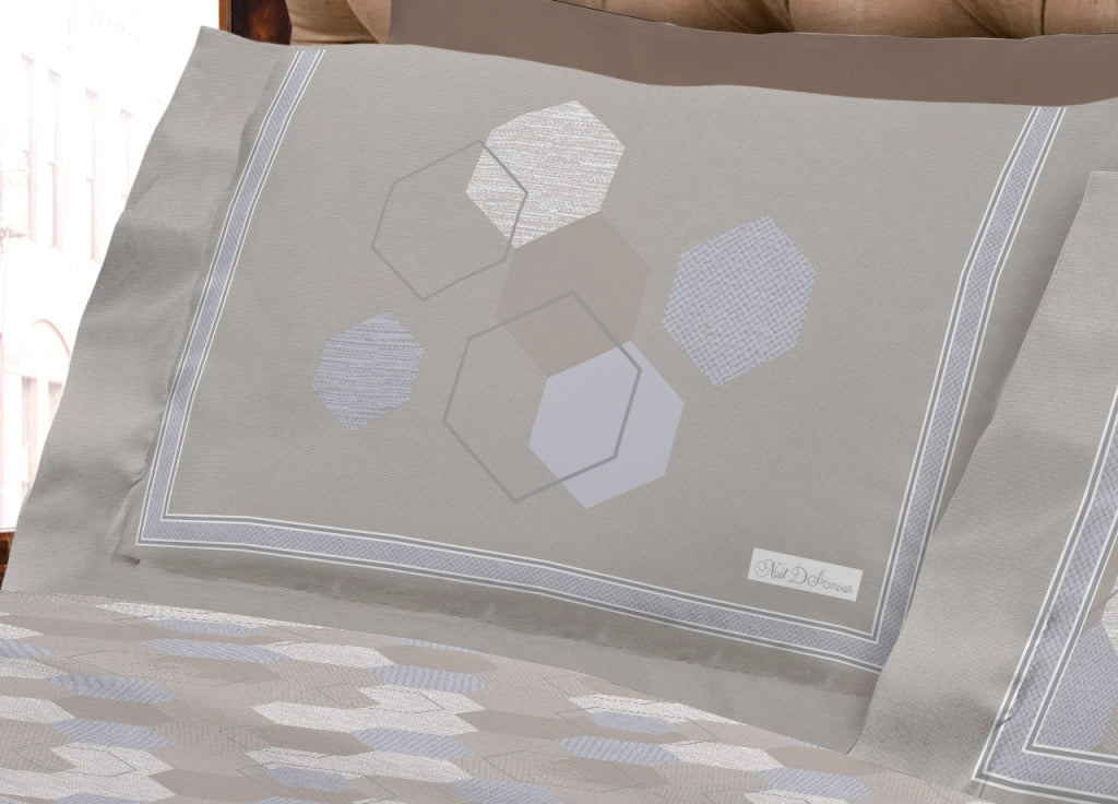 Completo Lenzuola Letto Calda Flanella 100% Cotone Disegno Bologna - Singolo - Beige