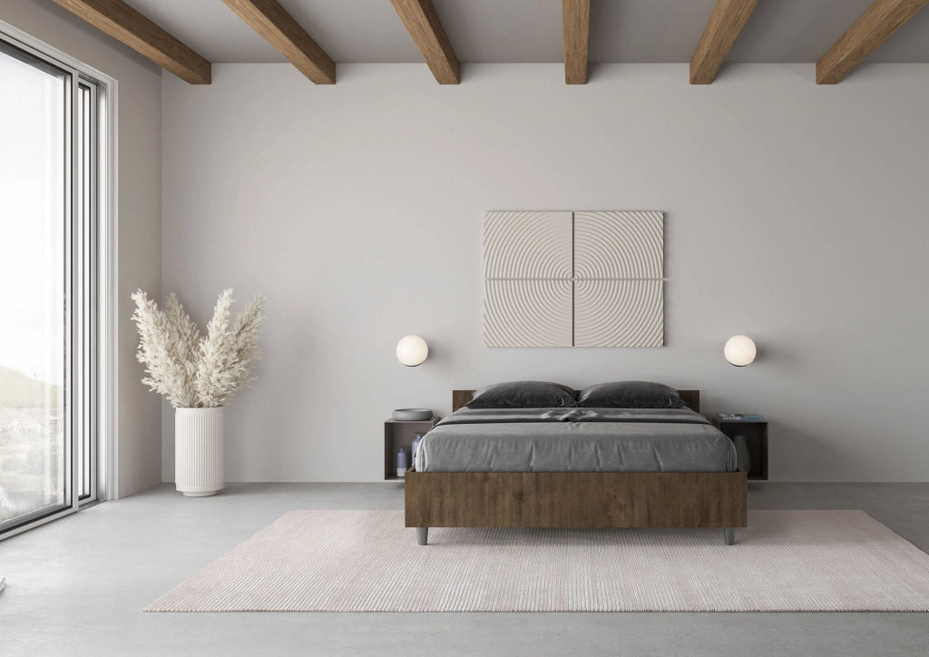 Letto Matrimoniale Francese 140x200 cm con Rete Nuamo Noce