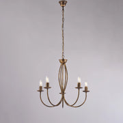 Lampadario Rustico Botte 5 Luci In Ferro Battuto Marrone E Oro