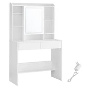 Toletta con specchio LED a 3 colori luminosità regolabile 40 x 90 x 144,7 cm con specchio ampio ripiano portaoggetti regolabile 2 cassetti stile moderno bianco 12_0005160