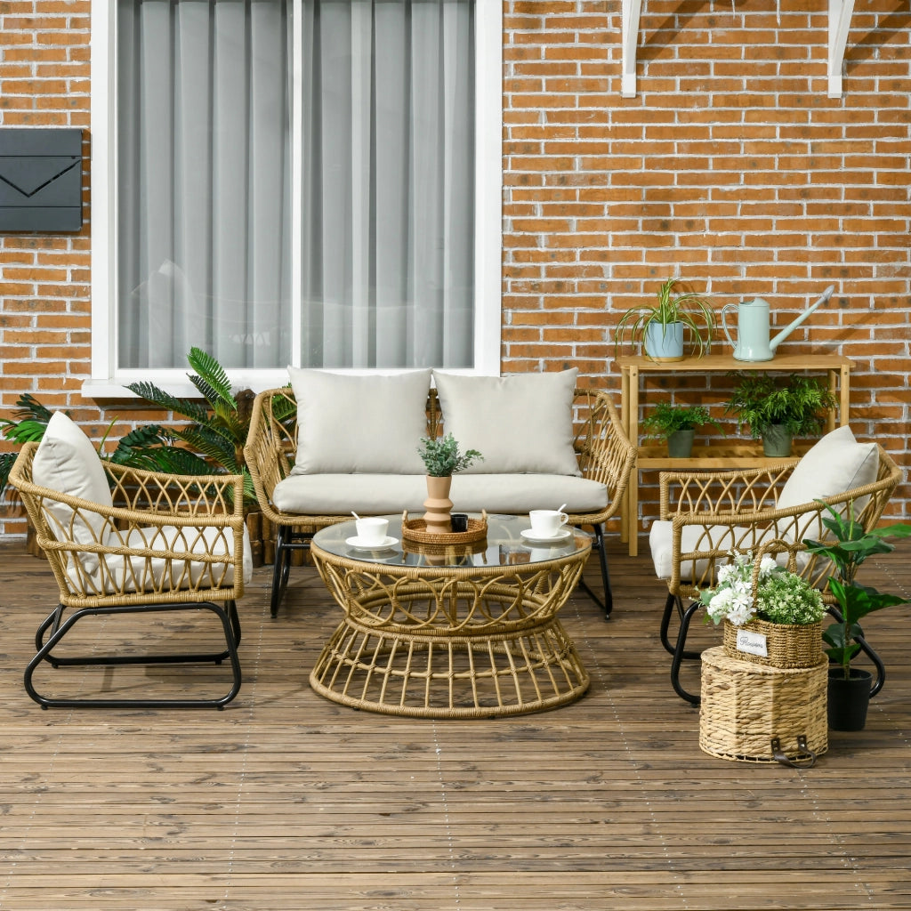 Set giardino 4 pezzi in polyrattan ¨C zephmum ¨C sabbia e crema
