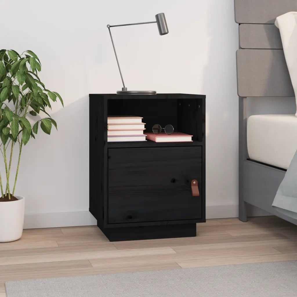 Comodino-Tavolino da notte Nero 40x34x55 cm in Legno Massello di Pino 233855