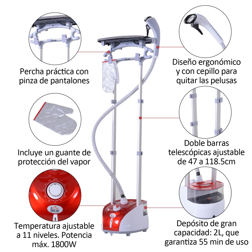 Centro di Stiro Verticale a Vapore 1950W ¨C zephmum ¨C 2L, 32g/min, Rosso