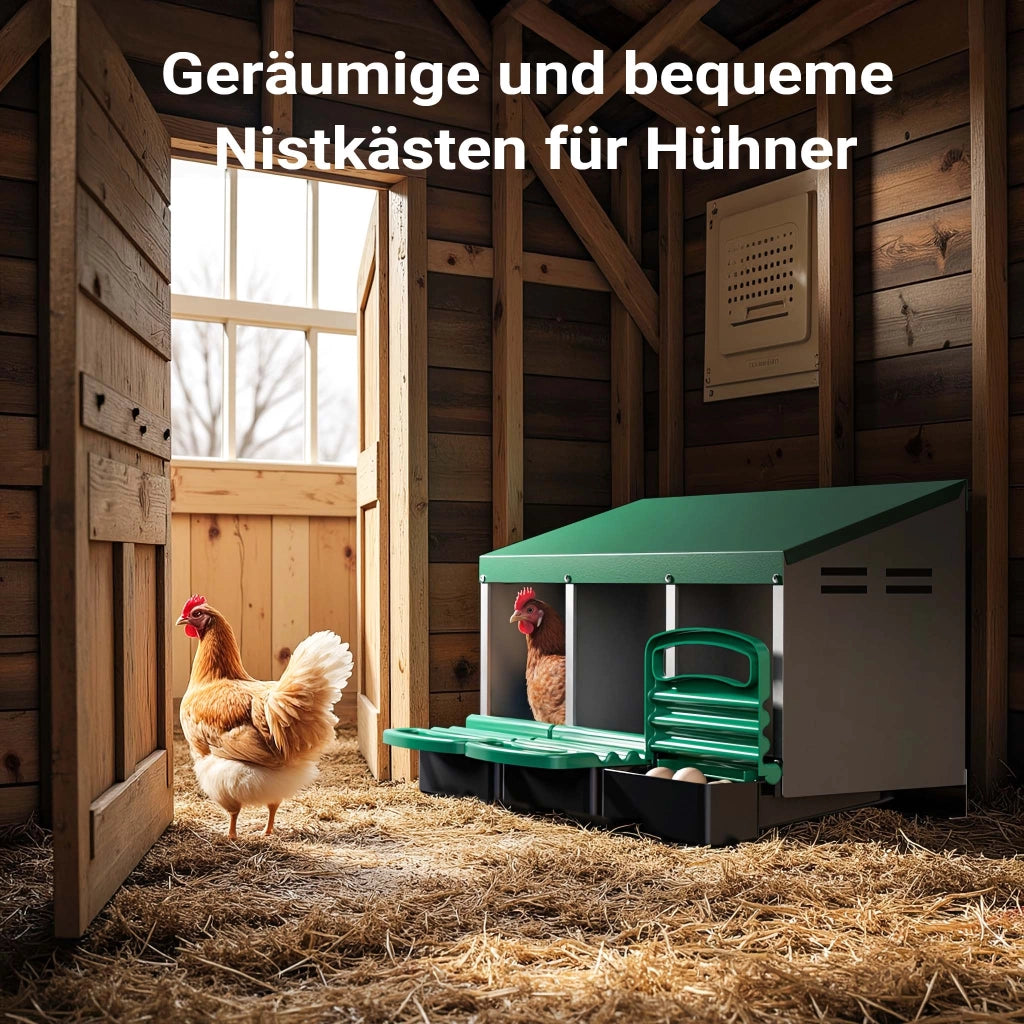 Fudajo Nido triplo per galline ovaiole con vassoio di raccolta 81 x 52 x 48 cm, 3 nidi per uova di gallina, con fori di ventilazione, in plastica, montaggio a parete