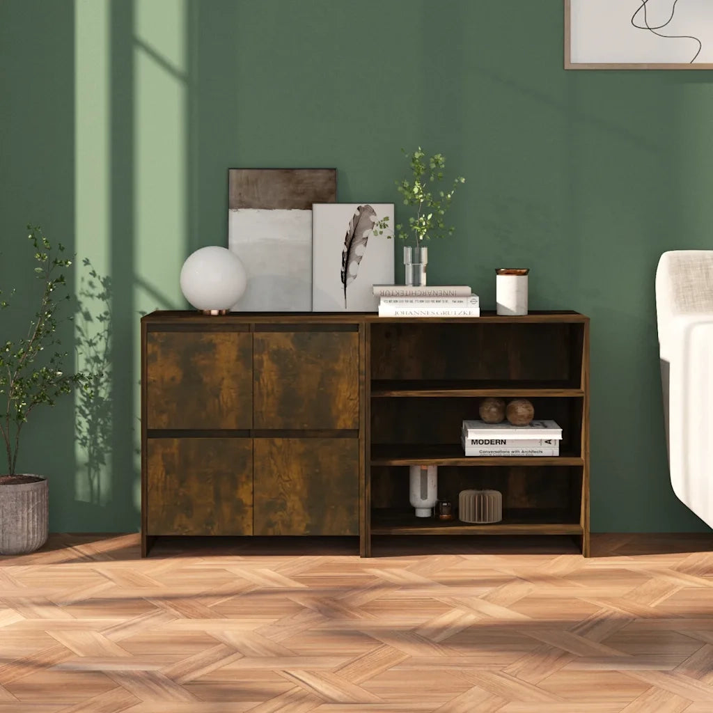 Credenze 2 pz | Madia | Buffet da pranzo | Armadio da pranzo Rovere Fumo in Legno Multistrato