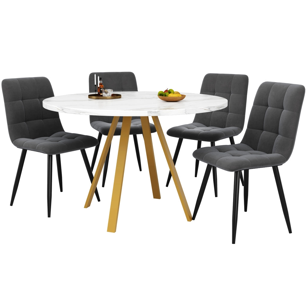 Tavolo da pranzo per 4 persone con 4 sedie in MDF e metallo sedute in velluto moderno bianco oro per cucina