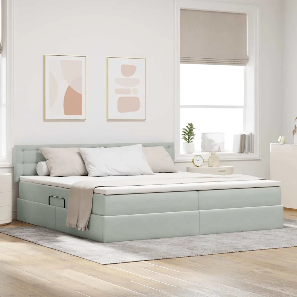 Letto con Contenitore Grigio chiaro 200 x 200 cm Velluto