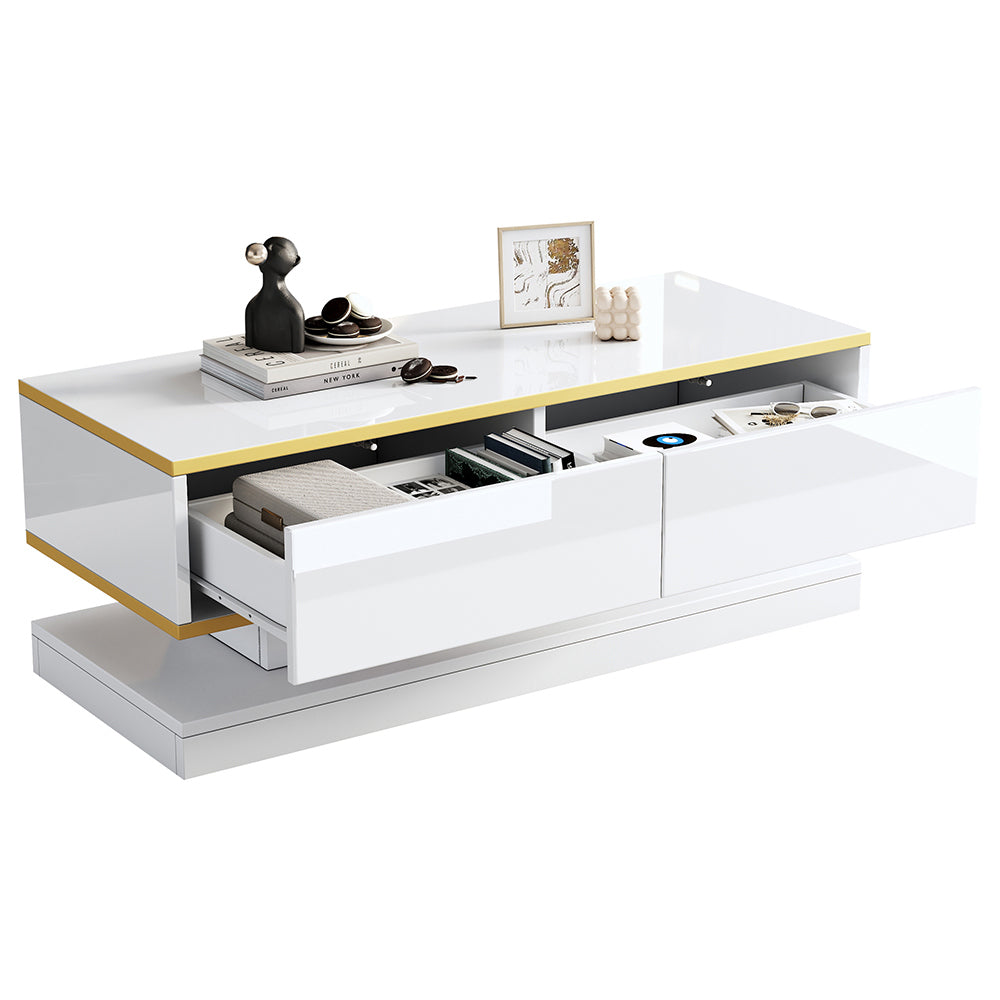 Tavolino design - Xylo - 100x50cm 2 cassetti bianco/oro