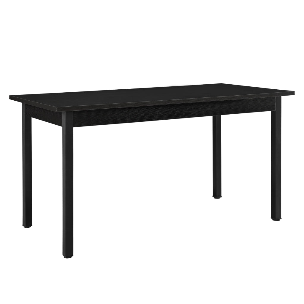 Set Sala da Pranzo Bjerkvik Tavolo 140x60 cm e 6 Sedie Imbottite Rivestimento in Similpelle - Nero / Grigio [en.casa]